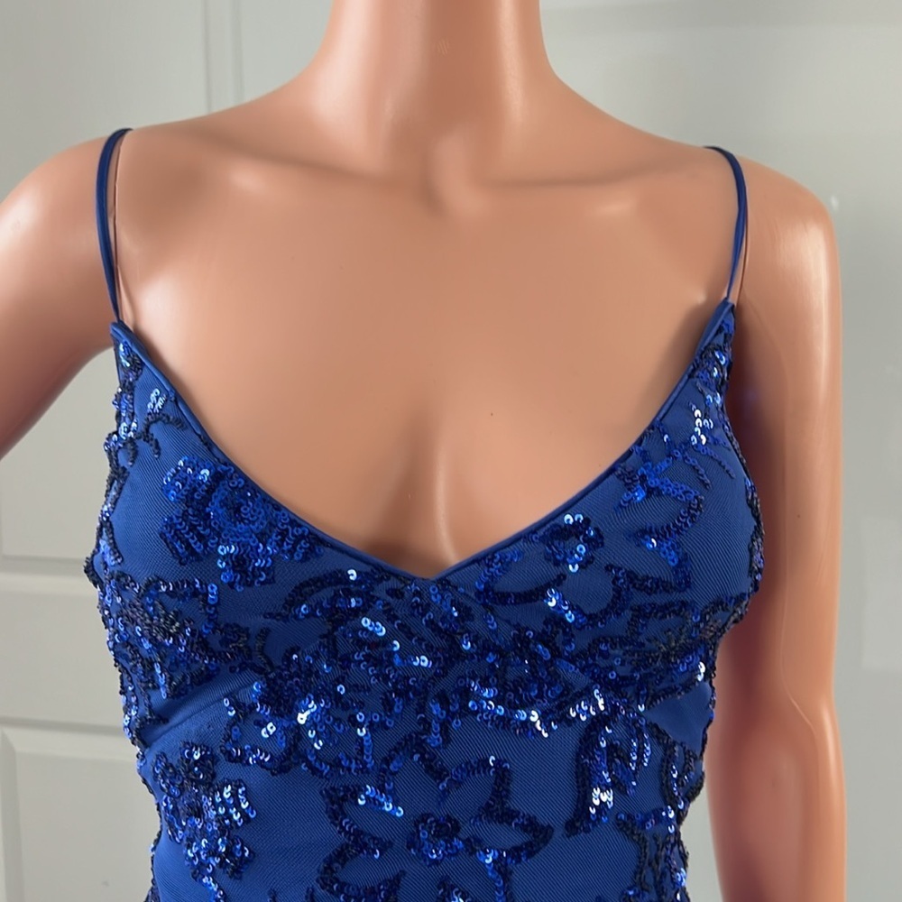 Lulu's Cobalt Blue Sequin Photo Finish High-Low Maxi Dress Gown Size X-Large New - Picture 6 of 15